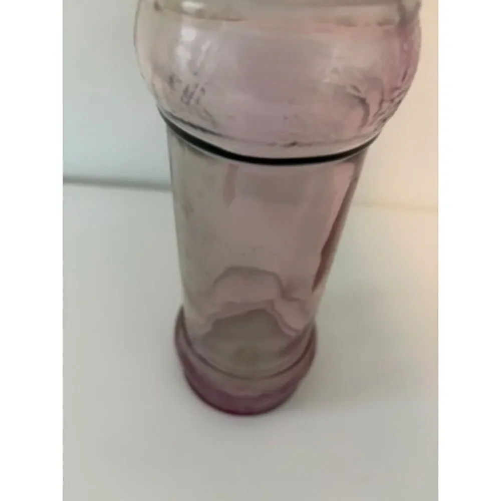 vtg Purple glass bottle with cork stopper ribbed design